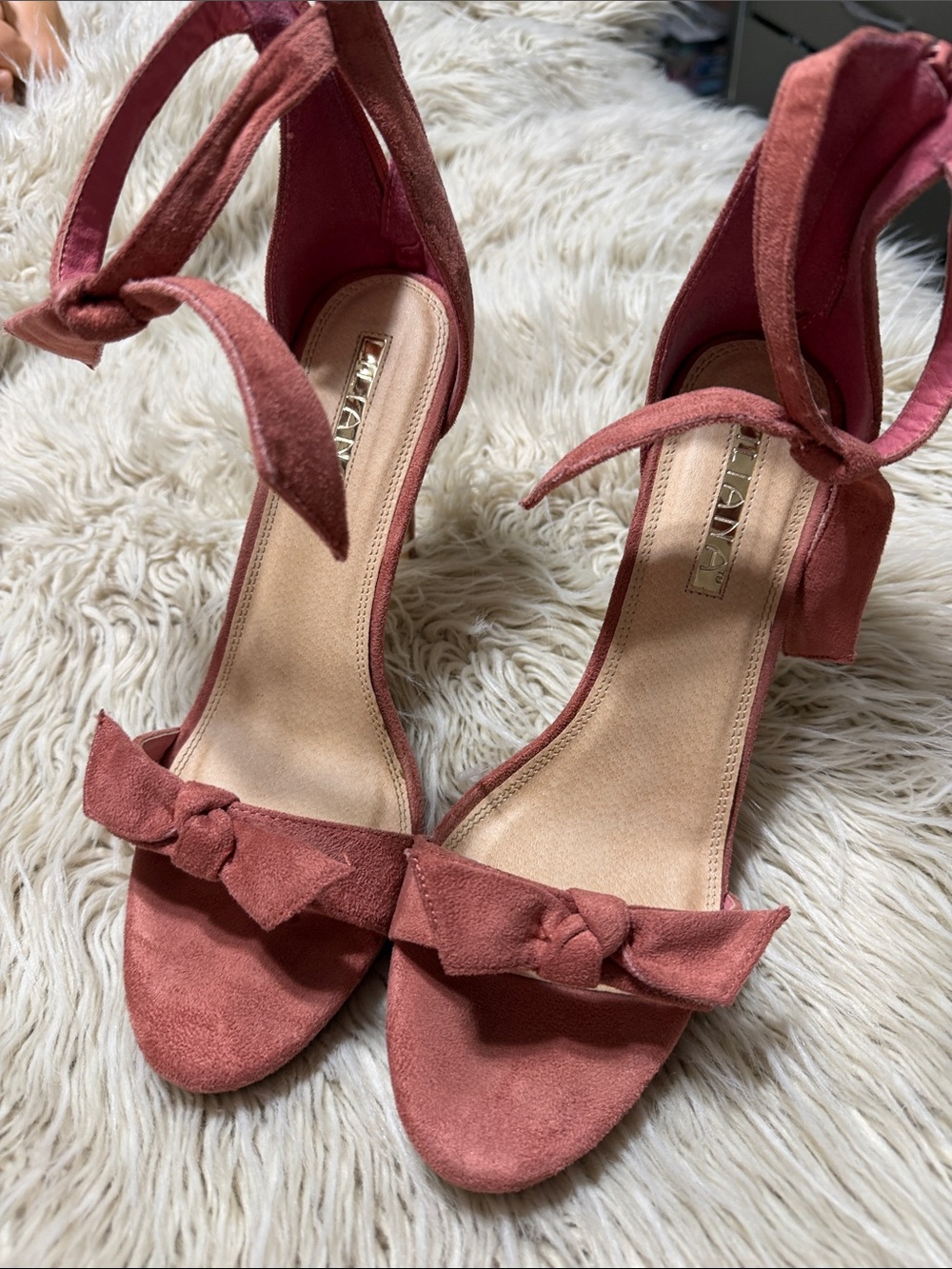 Liliana Rose Dusty Pink Tie-Ankle Suede Heels